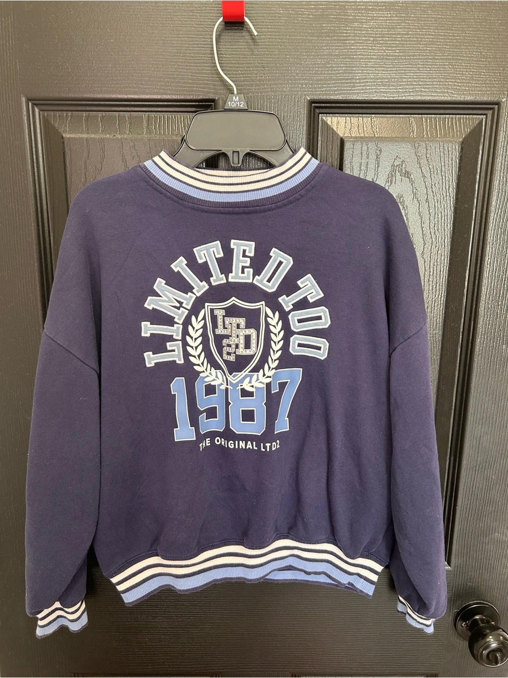 Limited Too Navy Sweatshirt with Light Blue & White Trim Size 10